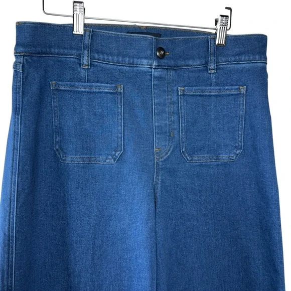 SPANX shape EveryWearCropped Wide Leg Jeans Size L Patch Pockets Washed Blue - Picture 2 of 7